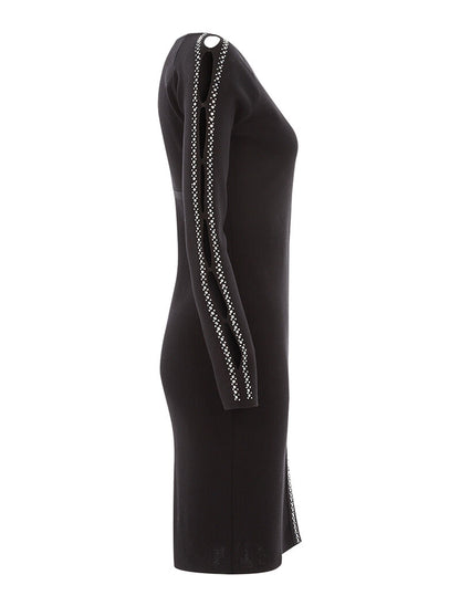 Robe-pull à manches ajourées et strass - noir - 3