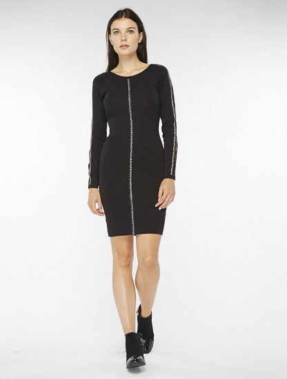 Robe-pull à manches ajourées et strass - noir - 8