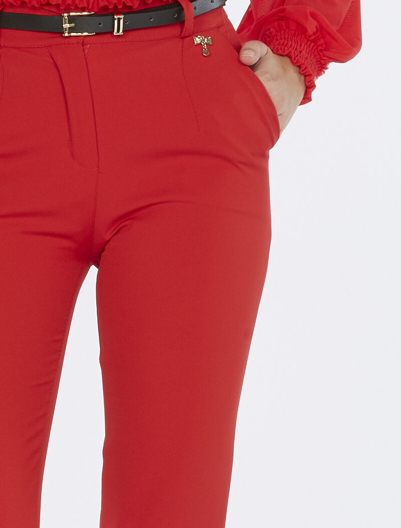 Pantalon détails bijoux doré - rouge - 3