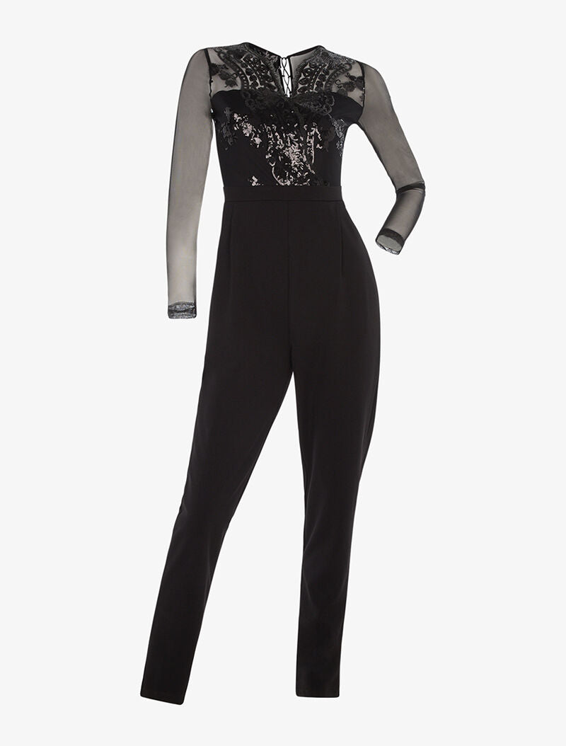 Combinaison buste motif en sequins - noir - 1