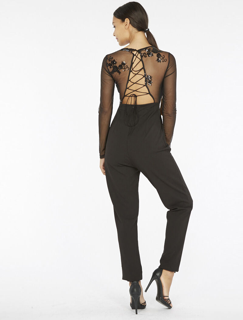 Combinaison buste motif en sequins - noir - 4