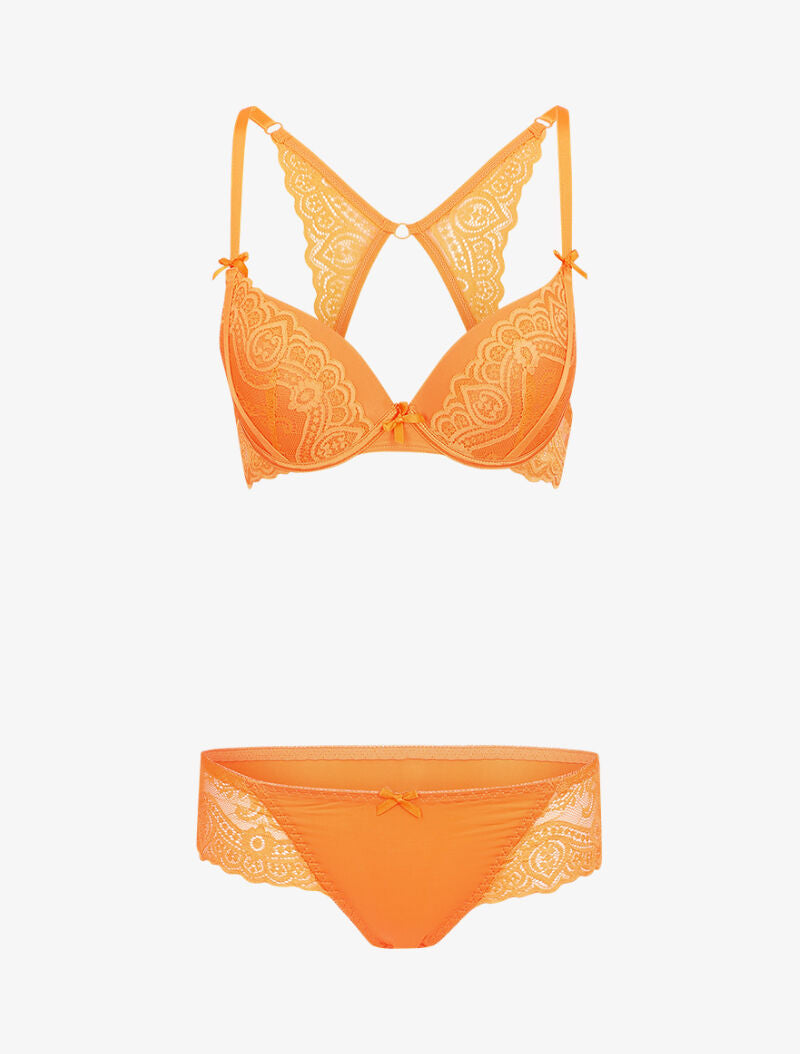 Ensemble en dentelle à bretelles stylisées - Orange - 3