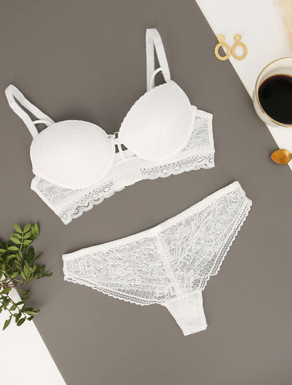 Ensemble à bords dentelle et lace out - Blanc - 1