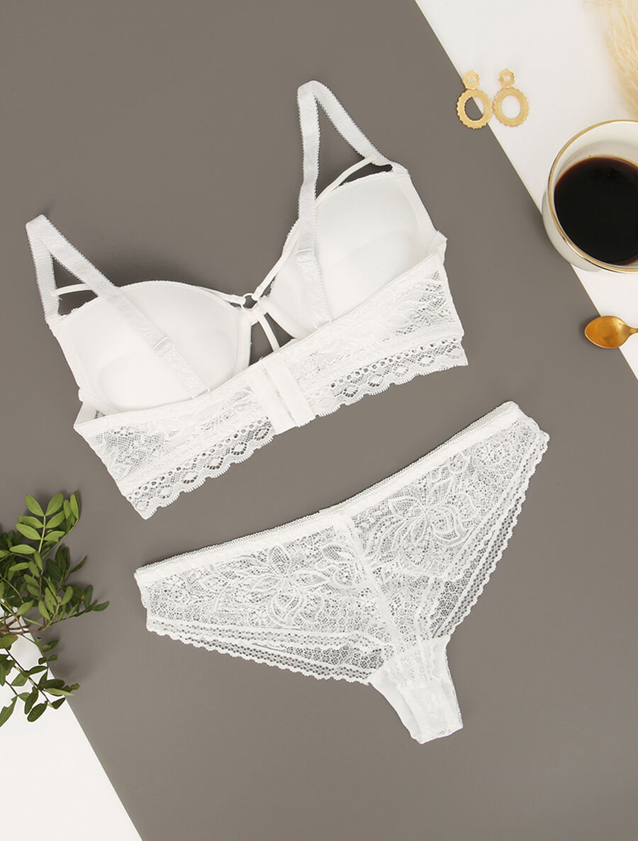 Ensemble à bords dentelle et lace out - Blanc - 2