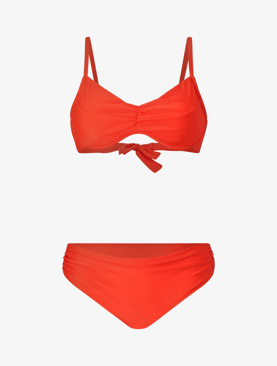 Bikini satiné et plissé - Corail - 1