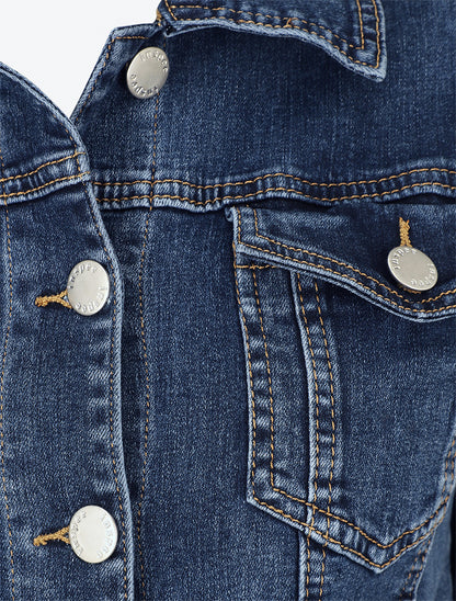Veste en jean coupe droite col à pied - Bleu