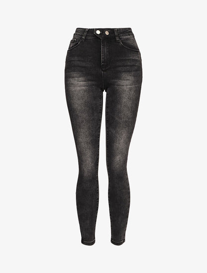 Jeans skinny délavé à 2 boutons - Gris foncé - 1