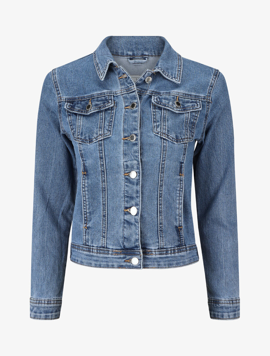 Veste courte en jean coupe ajustée - Bleu - 1