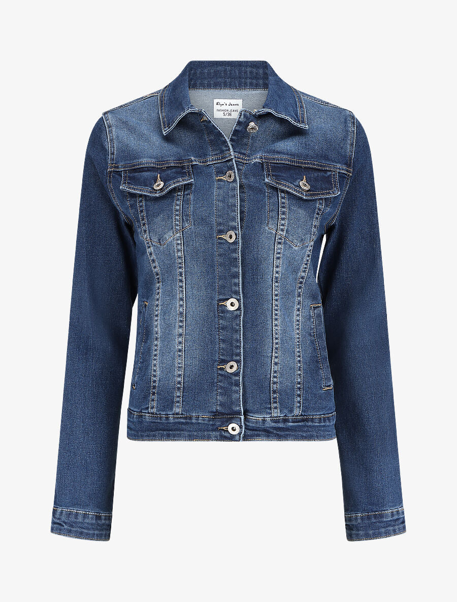 Veste en jean droite délavée - Bleu denim - 1