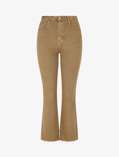 Jean à bords effilochés coupe flare - Beige foncé - 1