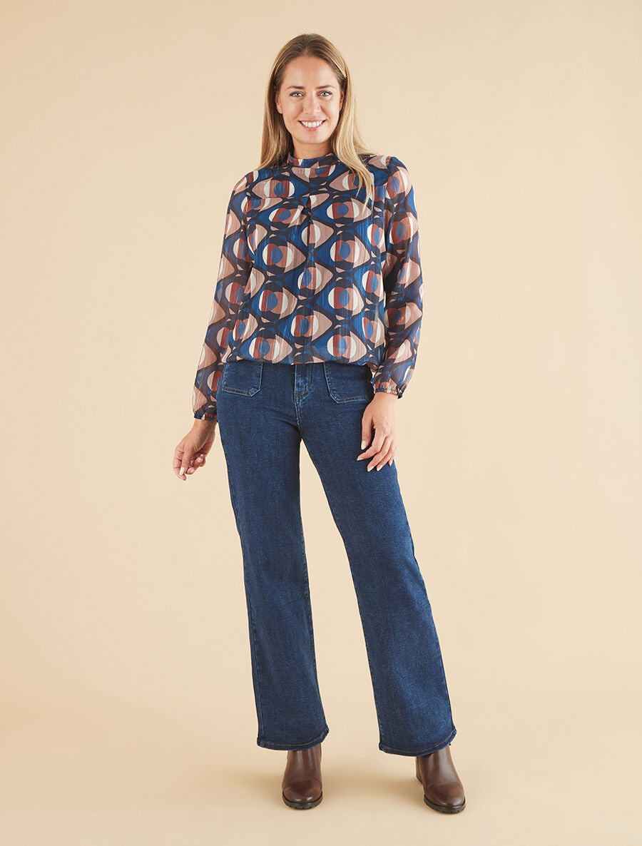 Jean wide leg à 4 poches coupe droite - Bleu - 4