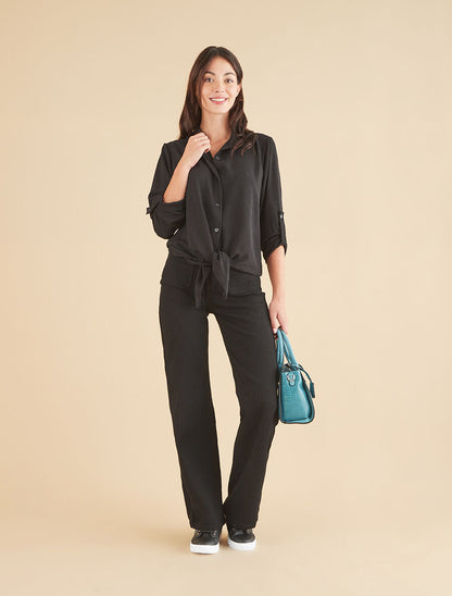 Jean wide leg uni coupe droite - Noir - 4