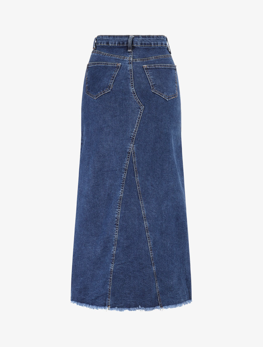 Jupe mi-longue à bords effilochés - Bleu - 2