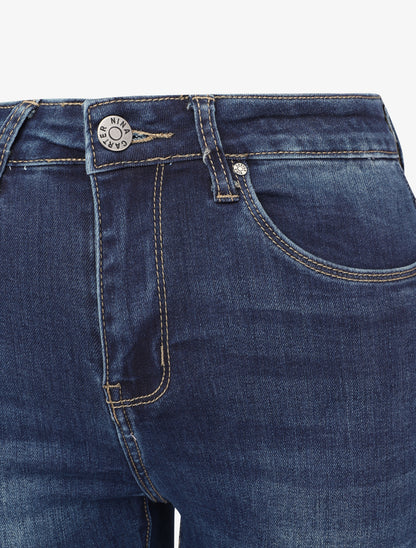 Jean skinny délavé à ourlet à retrousser - Bleu denim - 3