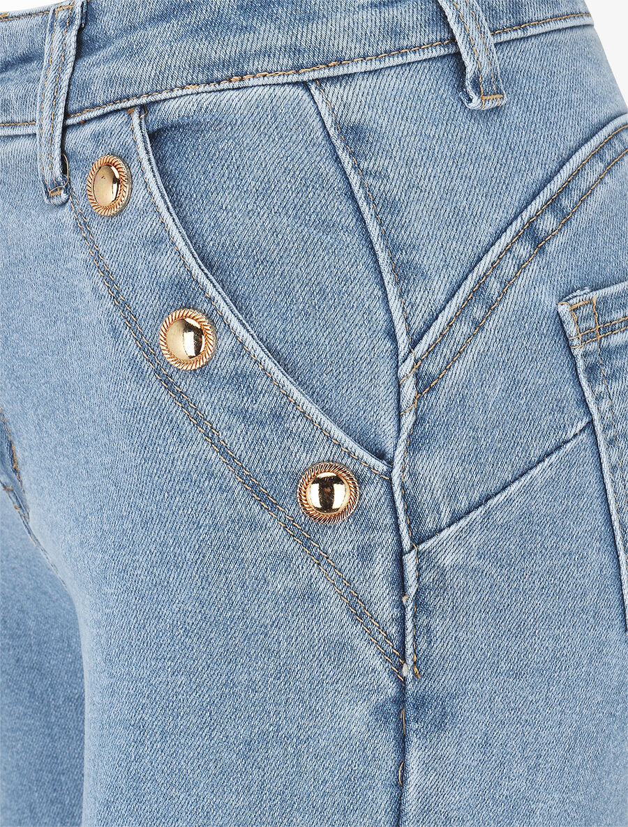 Jean flare taille haute poches boutonnées - Bleu clair - 3