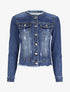 Veste en jean griffé à col rond coupe franche - Bleu denim - 4