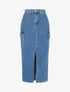 Jupe cargo midi en jean coupe droite - Bleu - 1