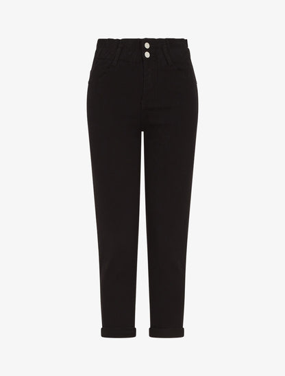 Jean mom taille haute froncée - Noir - 1