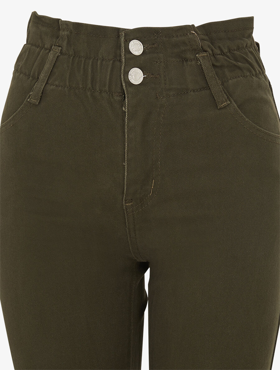 Jean mom taille haute froncée - Kaki - 3