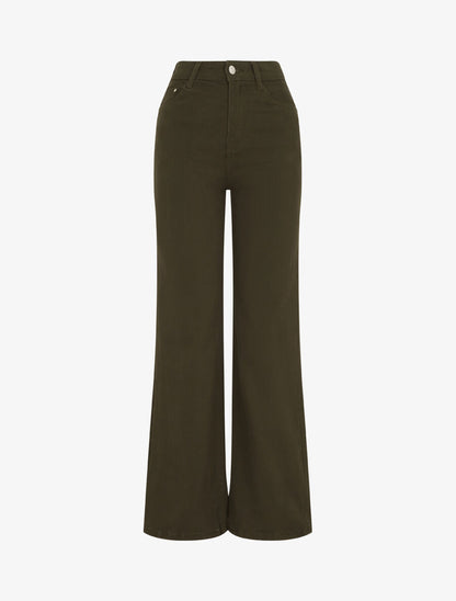 Jean coupe ample taille haute - Kaki - 1