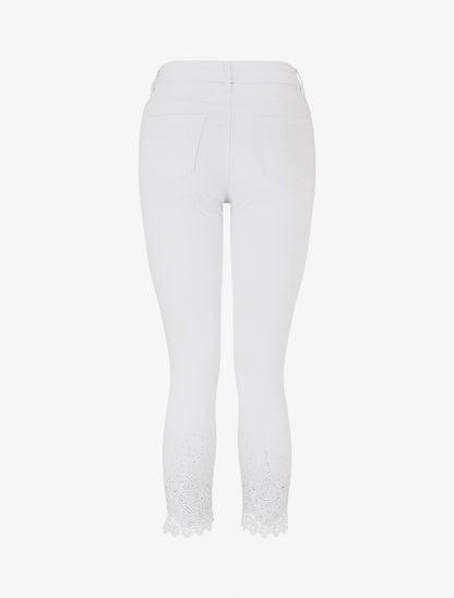 Jean slim taille haute bords à dentelle et strass - Blanc - 2