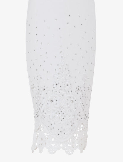Jean slim taille haute bords à dentelle et strass - Blanc - 3