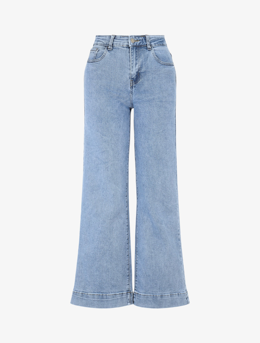Jean taille haute coupe évasée - Bleu - 1