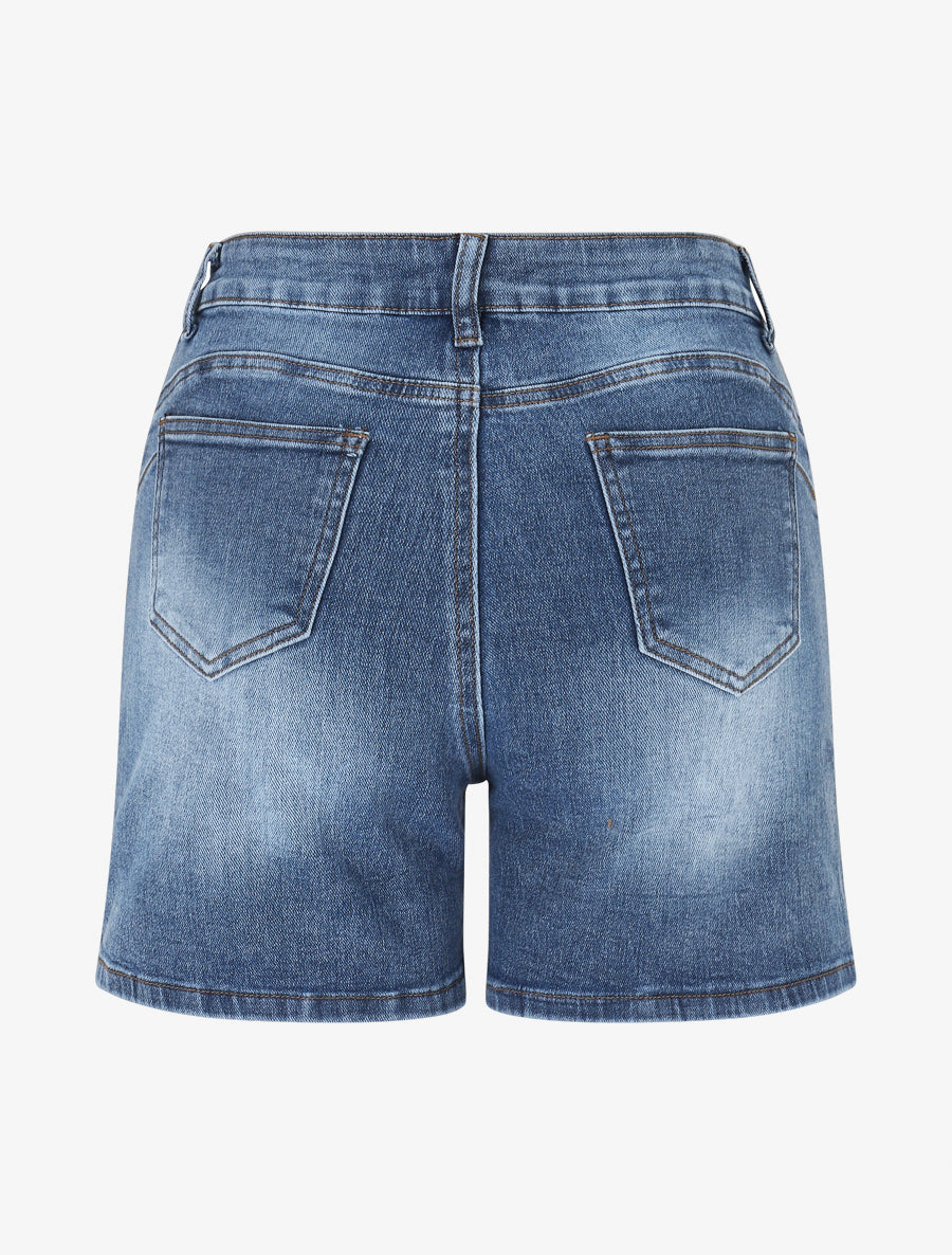 Short en jean taille haute délavé - Bleu - 2