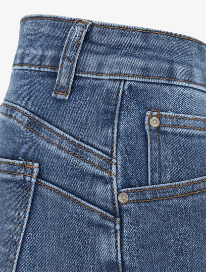 Short en jean taille haute délavé - Bleu - 3