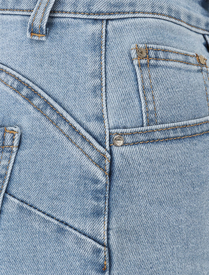 Short en jean taille haute à bords effilochés - Bleu clair - 3