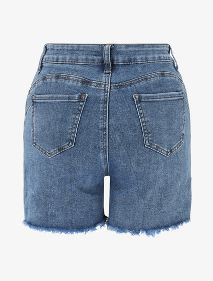 Short en jean à bords effilochés - Bleu - 2