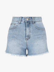 Short strassé à bords effilochés - Bleu - 1