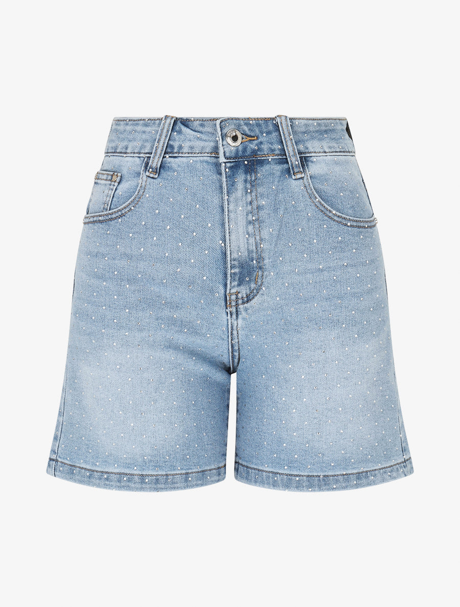 Short strassé en jean - Bleu - 1
