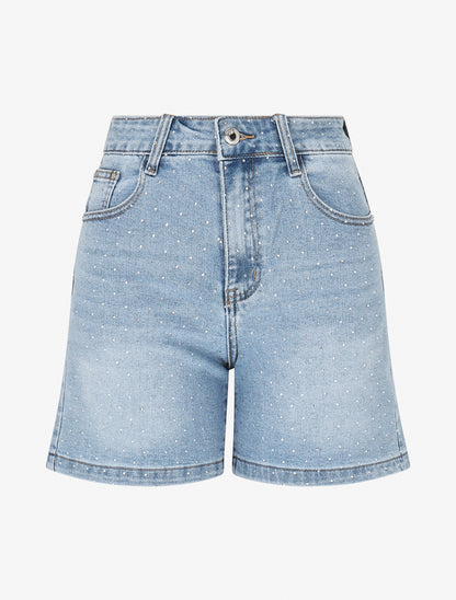 Short strassé en jean - Bleu - 1