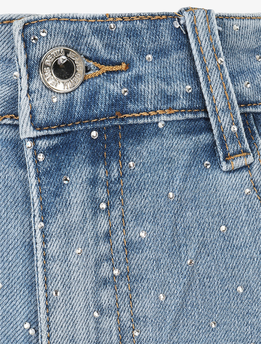 Short strassé en jean - Bleu - 3