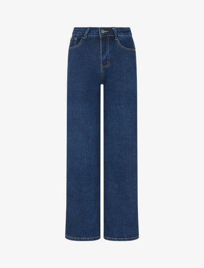 Jean ample en coton mélangé - Bleu brut - 1