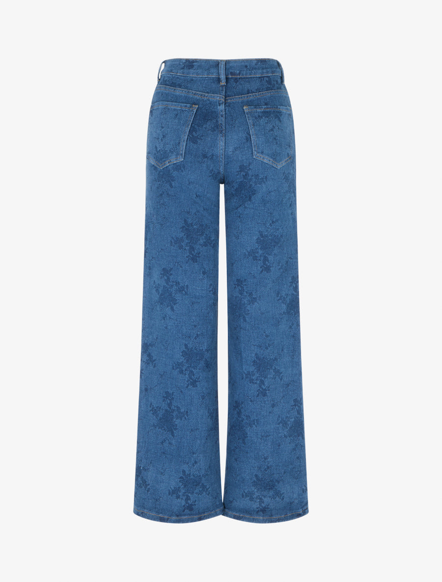 Jean droit taille standard à motif fleuri - Bleu - 2