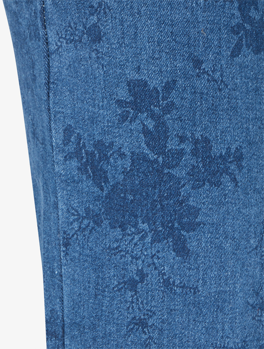 Jean droit taille standard à motif fleuri - Bleu - 3
