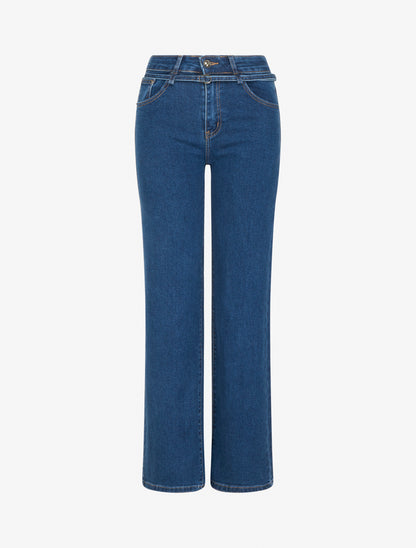 Jean wide leg à fine ceinture assortie - Denim - 1