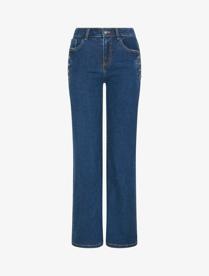 Jean wide leg à poches ornées de boutons - Denim - 1