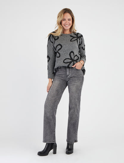 Jean push up délavé 5 poches - Gris