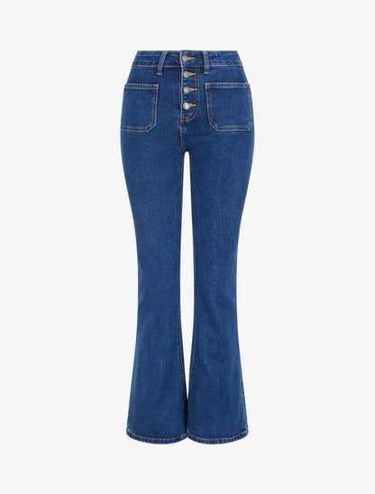Jean flare boutonné à taille haute - Bleu brut - 1
