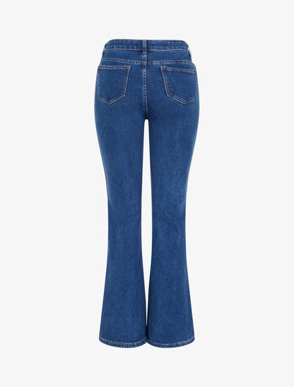 Jean flare boutonné à taille haute - Bleu brut - 2