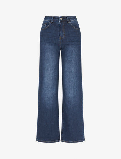 Jean droit à taille haute - Bleu - 1