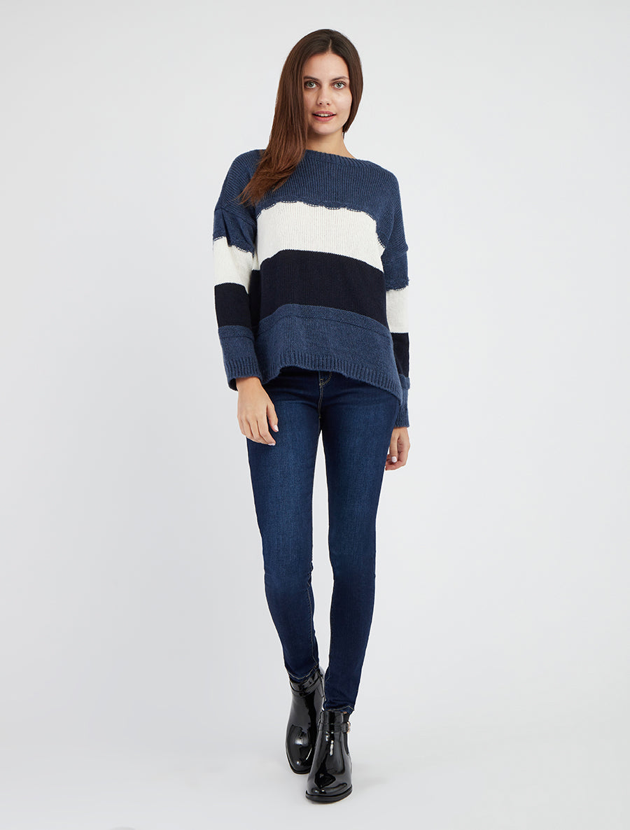 Jean slim 5 poches taille haute - Bleu