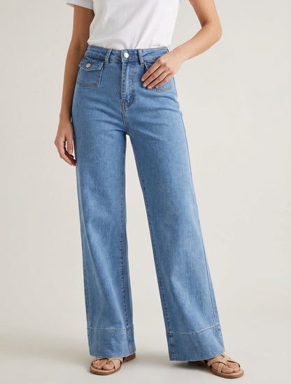 Jean ample taille haute - Bleu clair