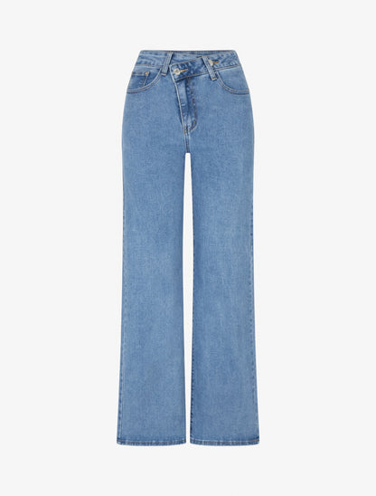 Jean ample push-up à boutonnage croisé - Bleu clair - 1