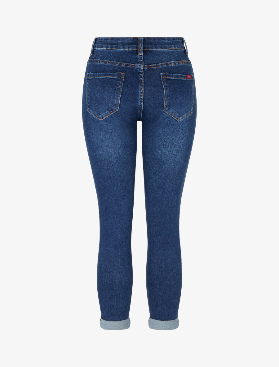 Pantacourt en jean à revers - Bleu - 2