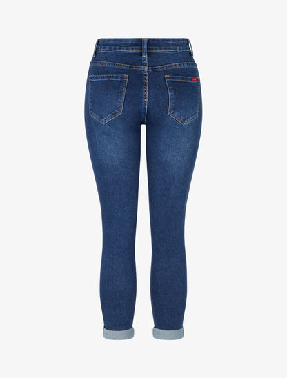 Pantacourt en jean à revers - Bleu - 2