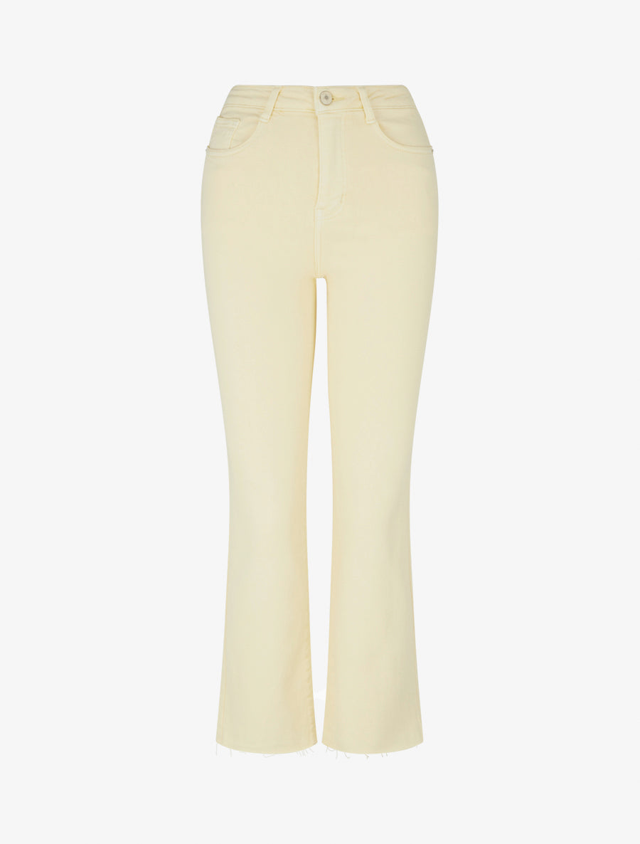 Jean flare taille haute à bords francs - Jaune pastel - 1